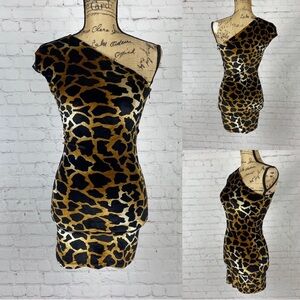 Brian Lichtenberg Velvet One Shoulder Bodycon Leopard Print Dress